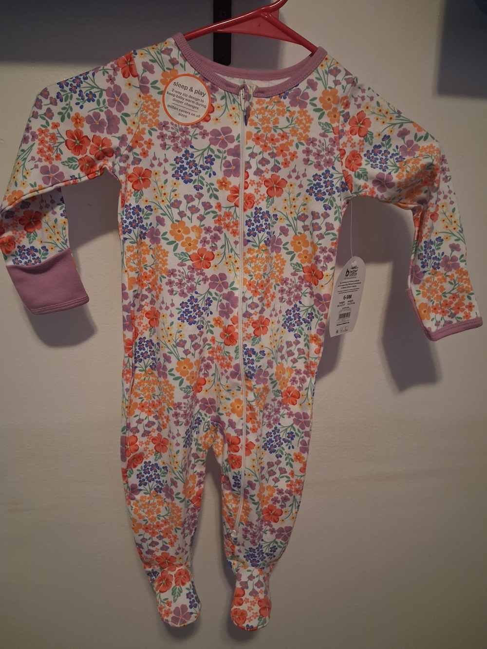 wonder nation Floral Zip-Front Footed Pajamas - Pink, Orange, Purple